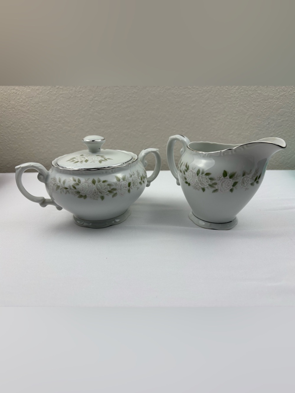 Sheffield White Floral China Sugar Bowl & Creamer Set